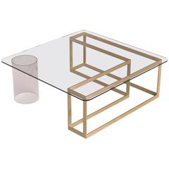 Nunki Coffee Table, Square, Oak Base and Clear Glass