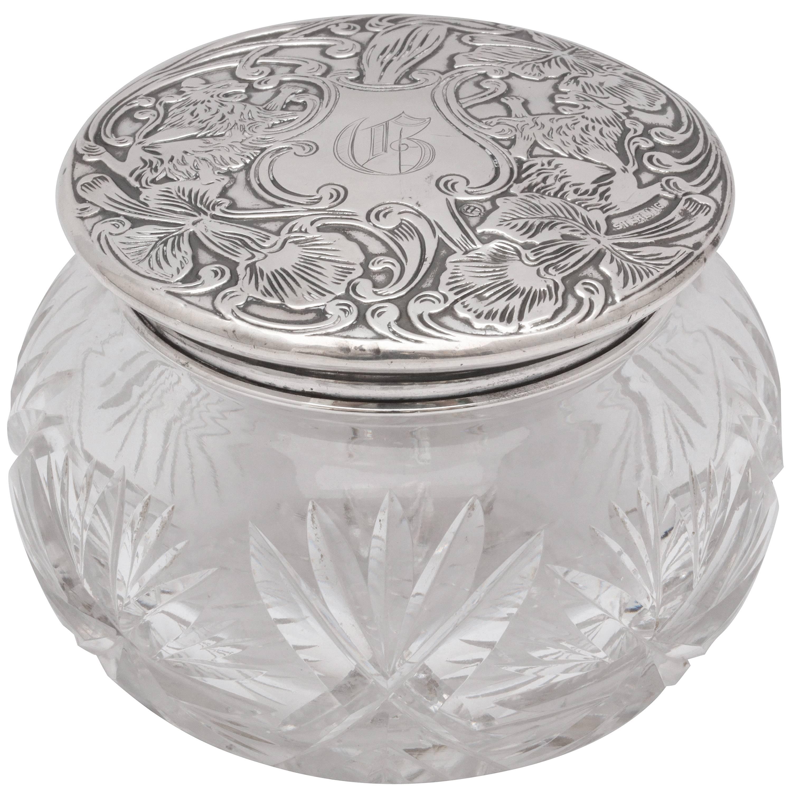 Unusual Art Nouveau Sterling Silver Lidded 'with Lion Motif' Powder Jar For Sale