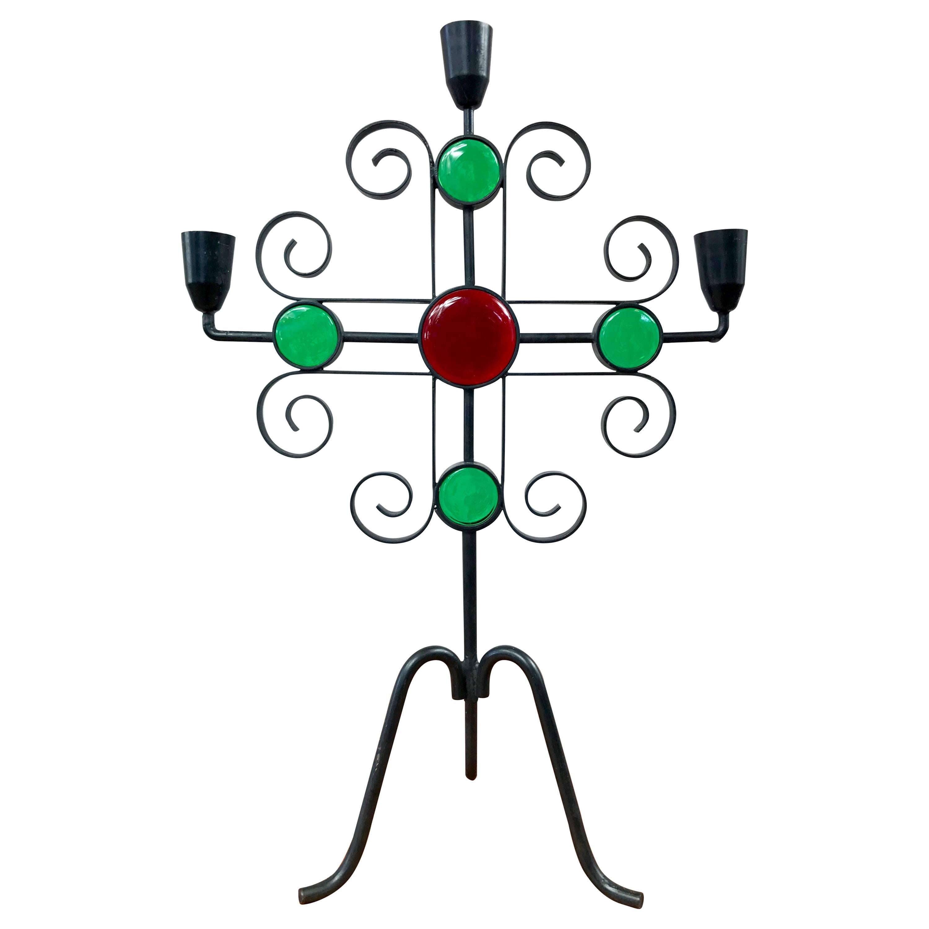 Gunnar Ander for Ystad-Metall Wrought Iron and Glass Candelabra