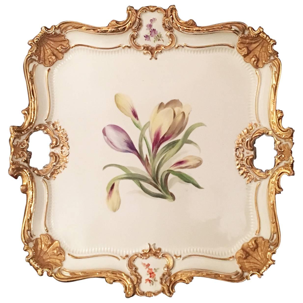 German Meissen Porcelain Rococo Style Square Tray, Dated 1929 For Sale