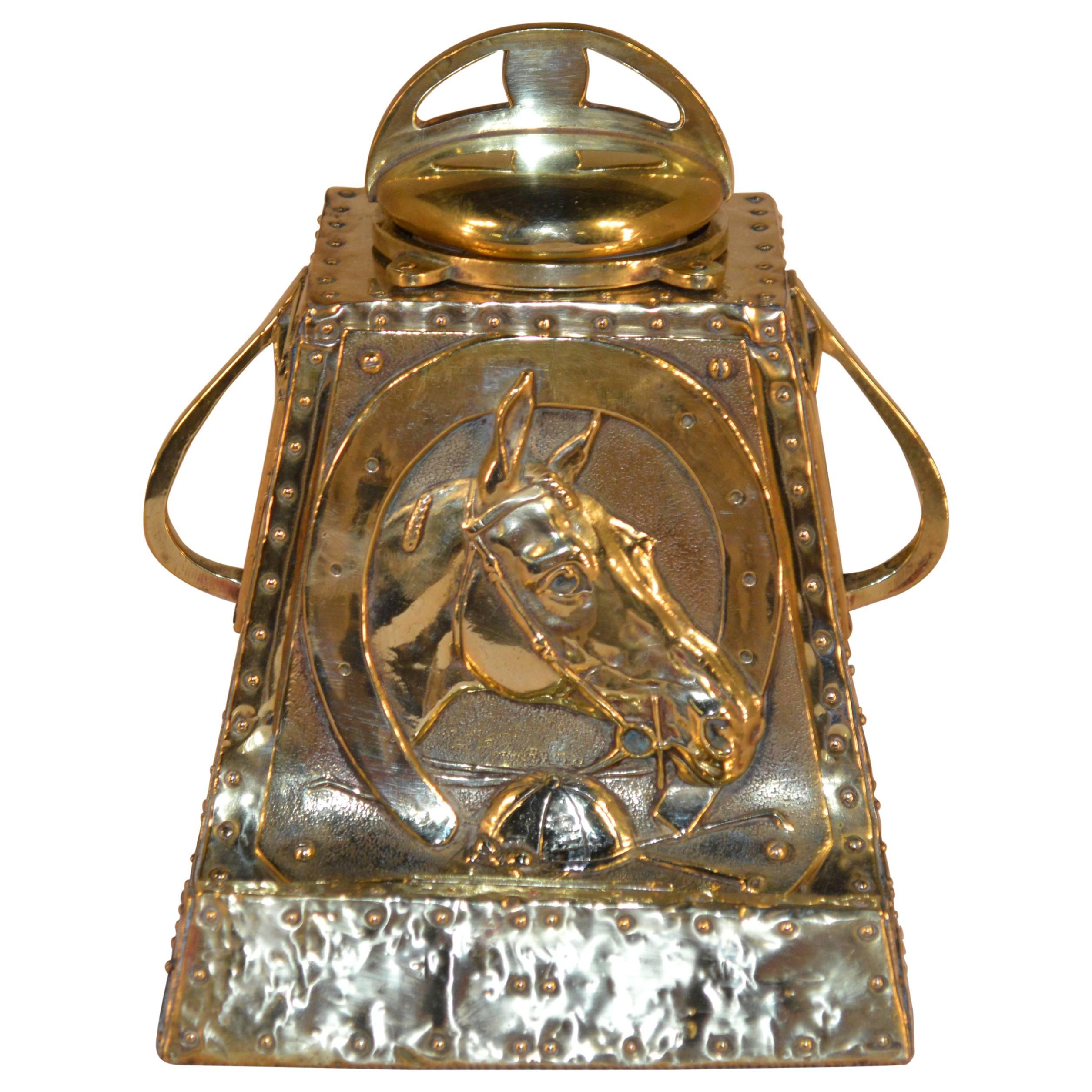 19th Century Brass Inkwell with Equestrian Design