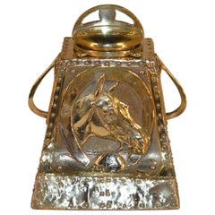 19th Century Brass Inkwell with Equestrian Design