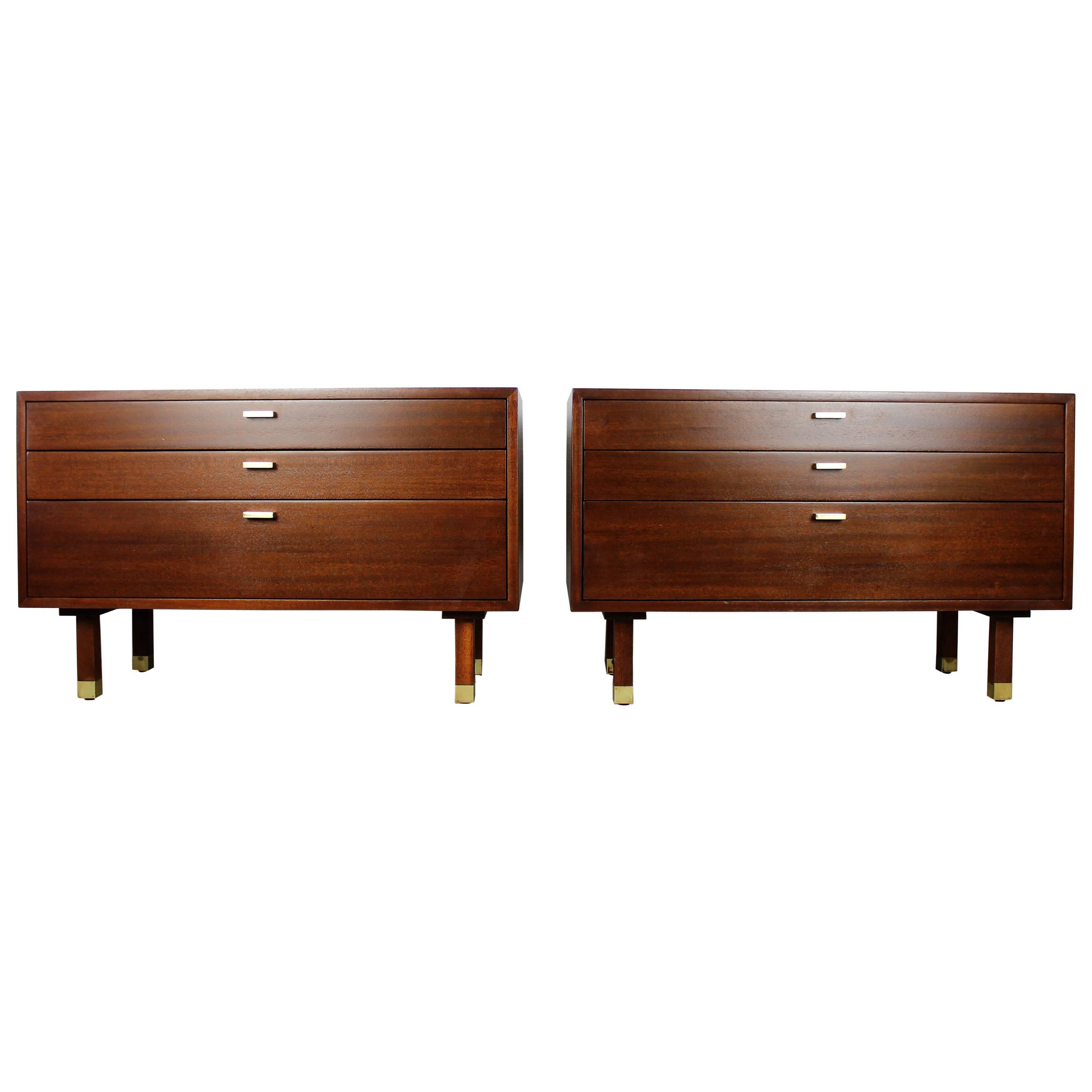 Large Mahogany Harvey Probber Nightstands with Brass Detail, 1960s