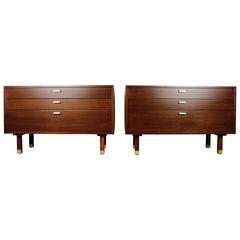 Retro Large Mahogany Harvey Probber Nightstands with Brass Detail, 1960s