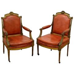 Pair of Carved and Gilded French Armchairs