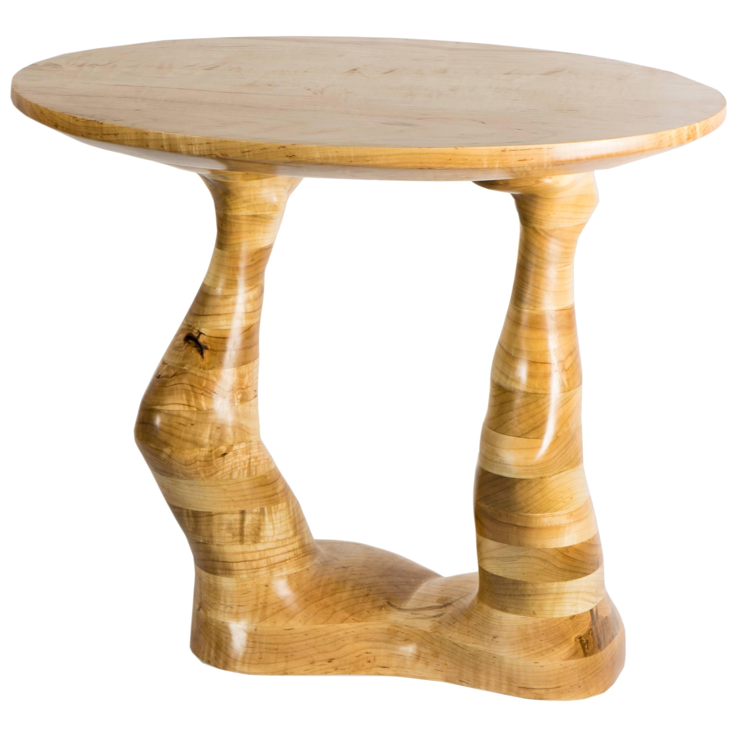 Form #1 hand carved wood sculptural table , ambrosia maple For Sale