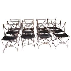 1960s Chrome Steel Bronze & Leather Set of 12 Chairs by Galerie Maison & Jardin