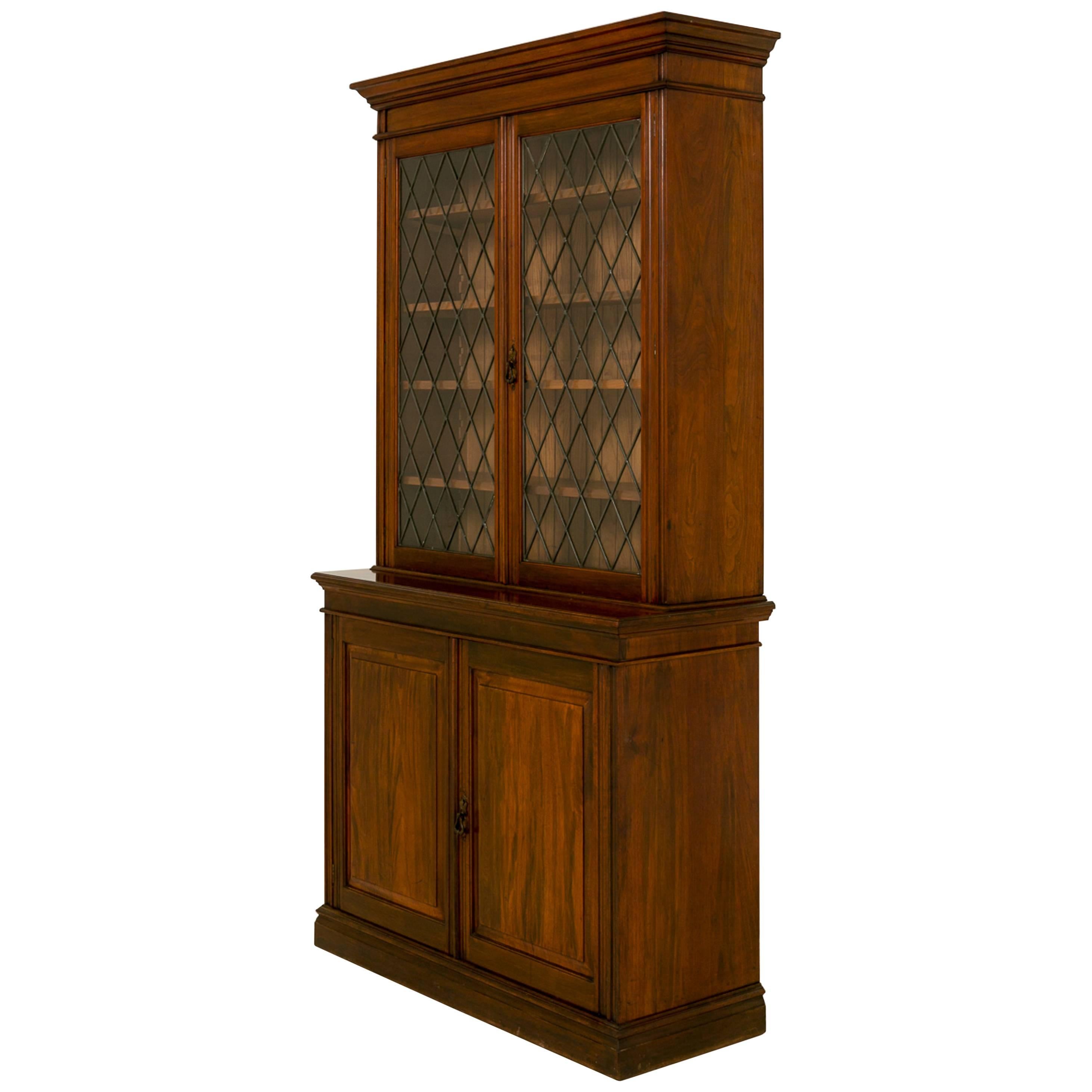 Late Victorian Walnut Two-Door Bookcase For Sale
