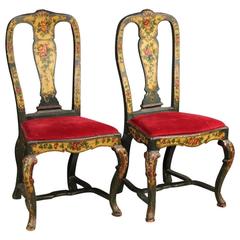20th Century Pair of Venetian Lacquered Chairs with Red Velvet