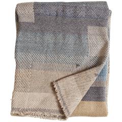 Handwoven Linen Wool Geometric Throw in Blue