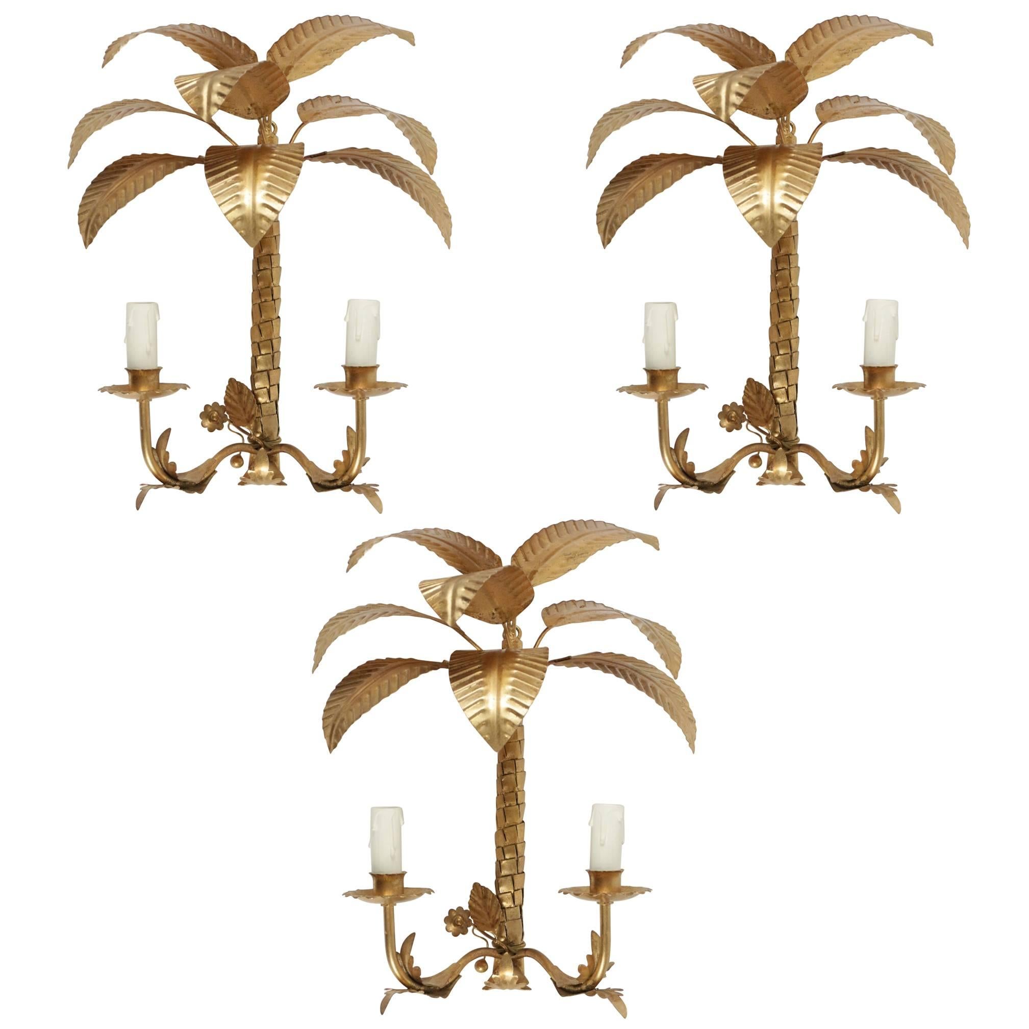 1960s Set of Three Palm Leaves Sconces Maison FlorArt