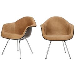 Pair of Eames Armchairs Herman Miller Low H-Base Horse Leather, 1960s