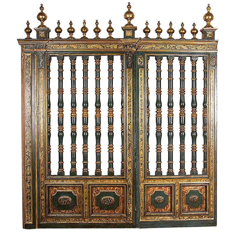 Important Church Gate in Carved, Polychrome and Gilded Wood, 17th Century For Sale