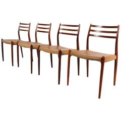 Set of Four Model 78 Dining Chairs by Møller, Denmark, circa 1960