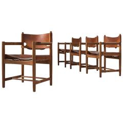 Børge Mogensen Set of Four Armchairs in Oak and Cognac Leather 1