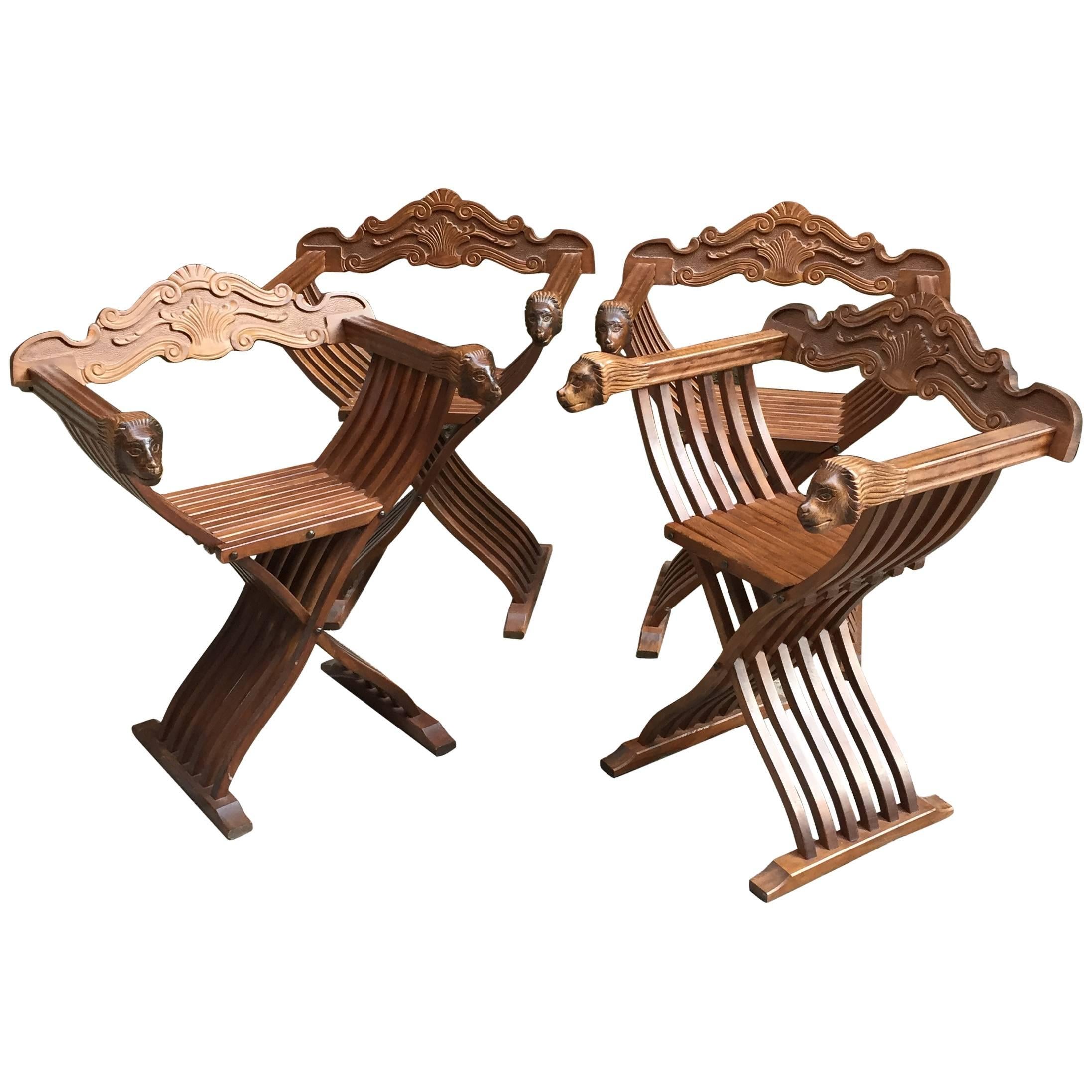 Set of Four Walnut Savonarola Chairs