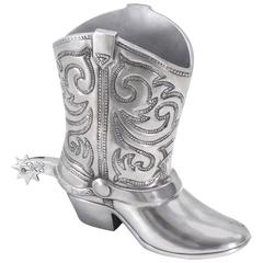 Large Cast Metal Western Boot Vase Planter Towle Silver