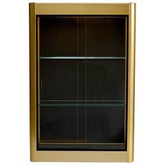 Retro Gold Colored Wall Display Cabinet or Vitrine with Sliding Glass Doors, 1970s