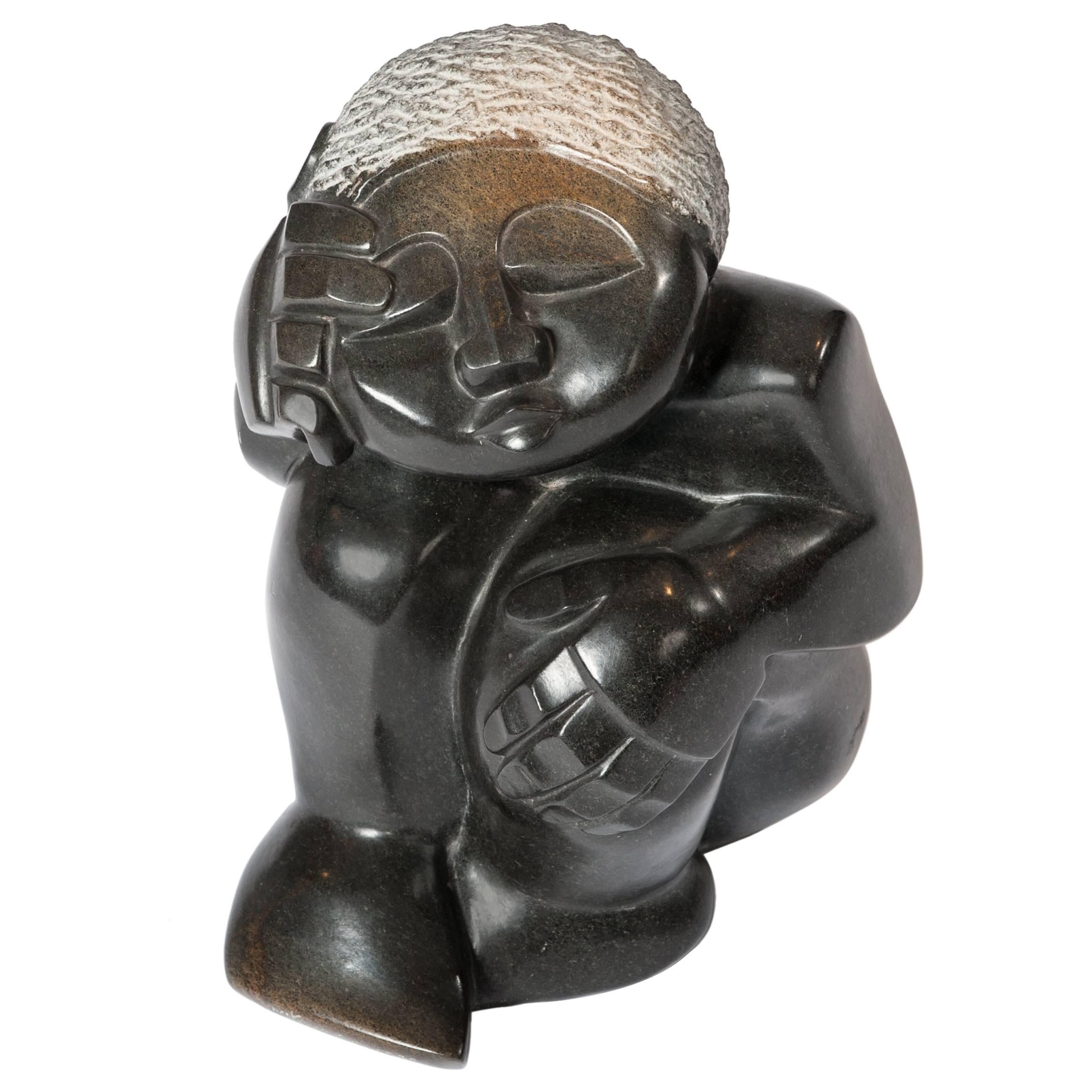Cubistic Shaped Springstone Sculpture, Signed N'Kumoniola, 1976