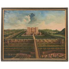 French Oil on Canvas of Chateau De Lagarde, Dated 1852 2