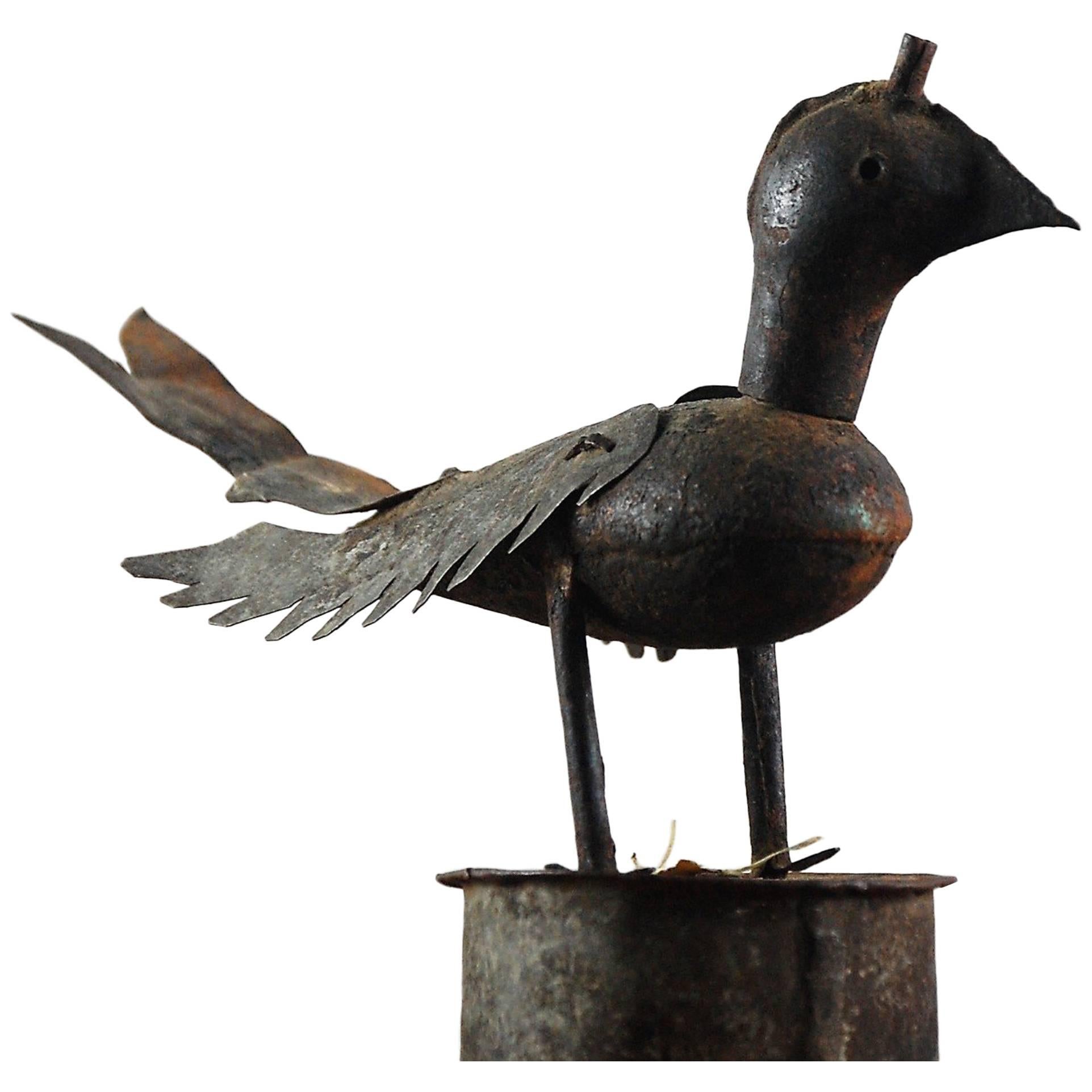 Late 19th Century Naive Bird Oil Lamp