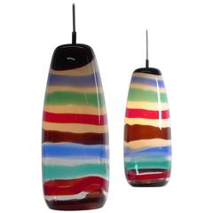 Pair of Thick Glass Pendant Lamps by Massimo Vignelli for Venini