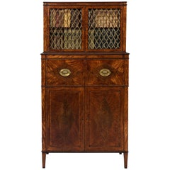 Antique George III Sheraton 18th Century Satinwood Inlaid Secrétaire Dwarf Bookcase