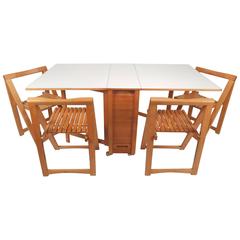 Retro Mid-Century Modern Compact Drop-Leaf Dining Table with Chairs