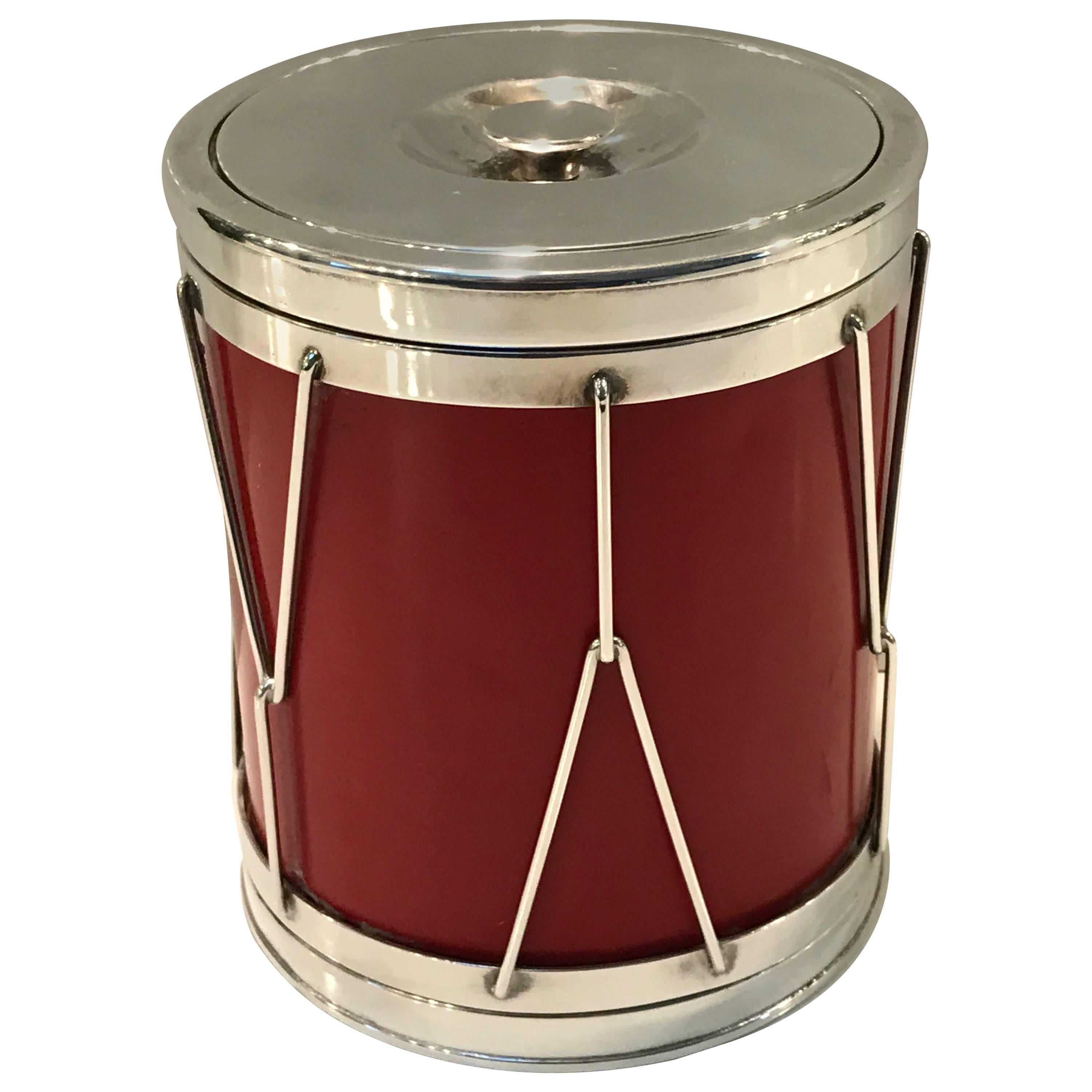 Aldo Turo Italian Modern Silver and Leather Ice Bucket