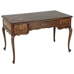 Retro Mid-20th Century Louis XV Style Walnut Desk with Parquet Top and Three Drawers
