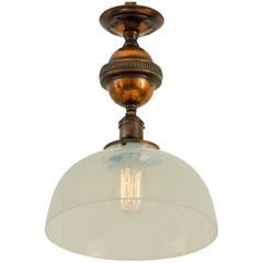 Japanned Copper Pendant with Straw Opalescent Dome Shade, circa 1900