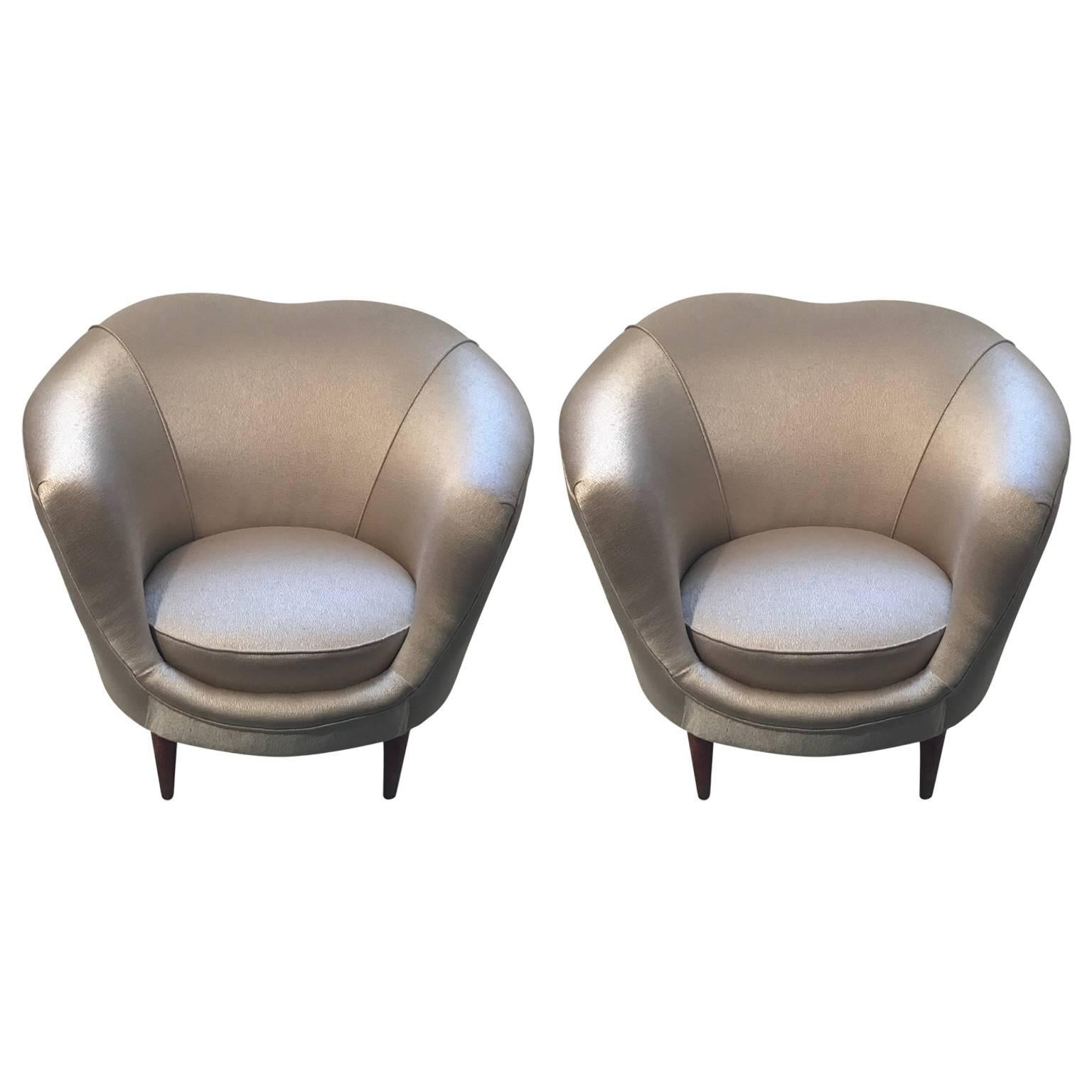 Pair of 1950s Italian Armchairs in the Style of Ico Parisi