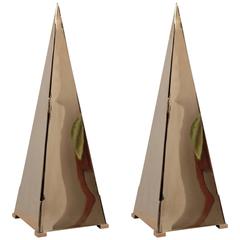 Pair of Very Huge Brass Pyramid Table Lamps 8