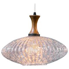 Mid-Century Modern Hand-Blown Bubble Glass and Teak Pendant 5