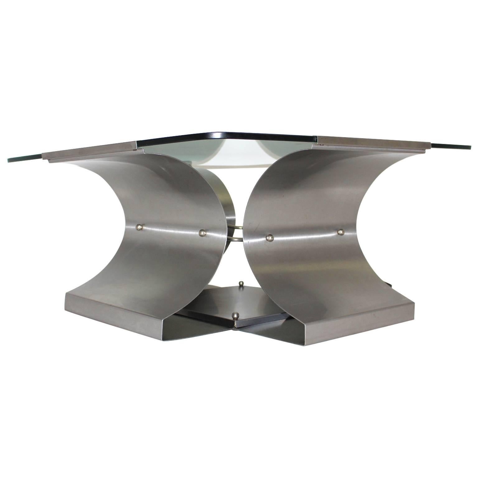 Space Age Vintage Metal Coffee Table by Francois Monnet, France, 1970s For Sale