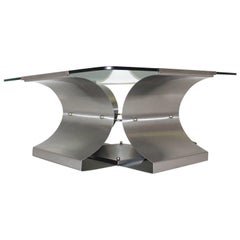 Space Age Vintage Metal Coffee Table by Francois Monnet, France, 1970s