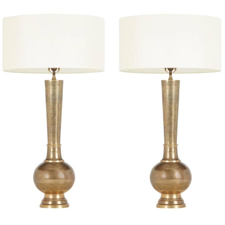 Pair Of Etched Brass Table Lamps In The Style Persian Khatam Pair Of Etched Brass Table Lamps In The Style Persian Khatam Circa 1950s For
