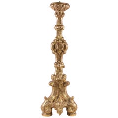 18th Century Italian Hand-Carved Giltwood Pricket Candlestick
