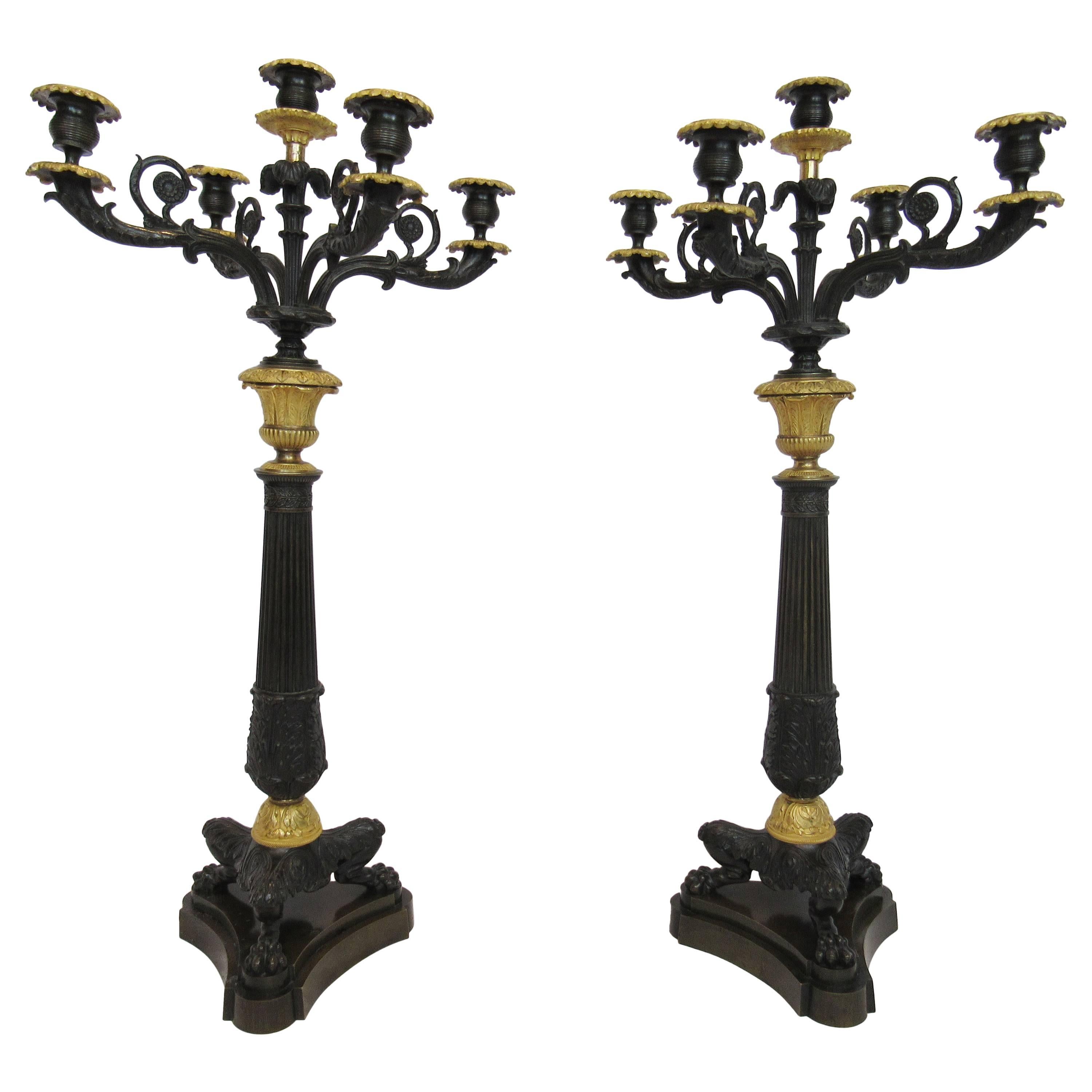 Large Pair of French Empire-Style Candelabra Bronze and Ormolu, 19th Century