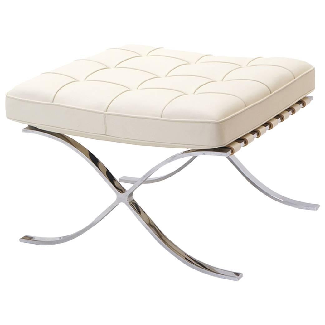 Signed Authentic Mies van der Rohe Barcelona Ottoman for Knoll, White Leather