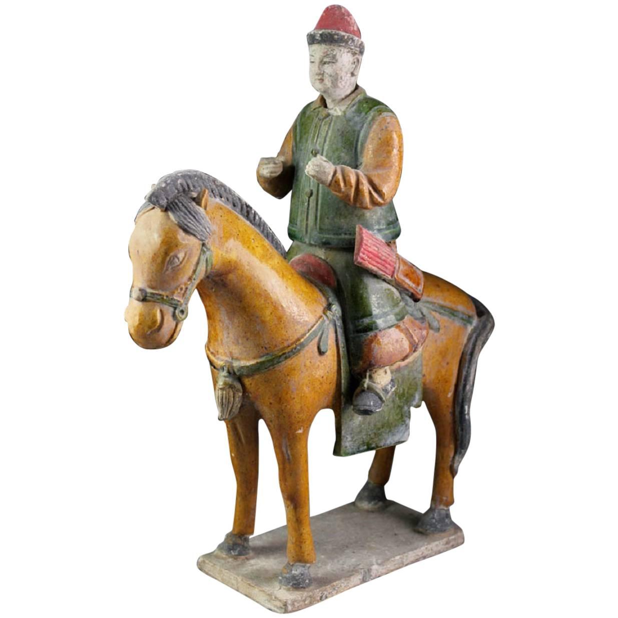 Important Ancient China Amber Glazed Horse and Rider Ming Dynasty, 1368-1644