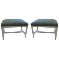 Fantastic Pair of Painted Louis XVI Style Benches Shabby Chic Upholstery 2