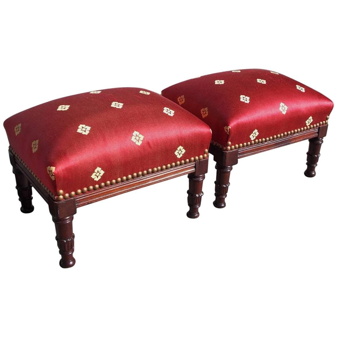 Pair of American Mahogany Classical Foot Stools, NY, Circa 1815