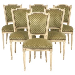 Set of Antique French Louis XVI Style Sage Green Dining Chairs