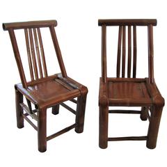 Pair of 200 Year Old Asian Hand Shaped Bamboo Chairs