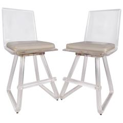 Pair of Mid-Century Modern Lucite Swivel Stools 4