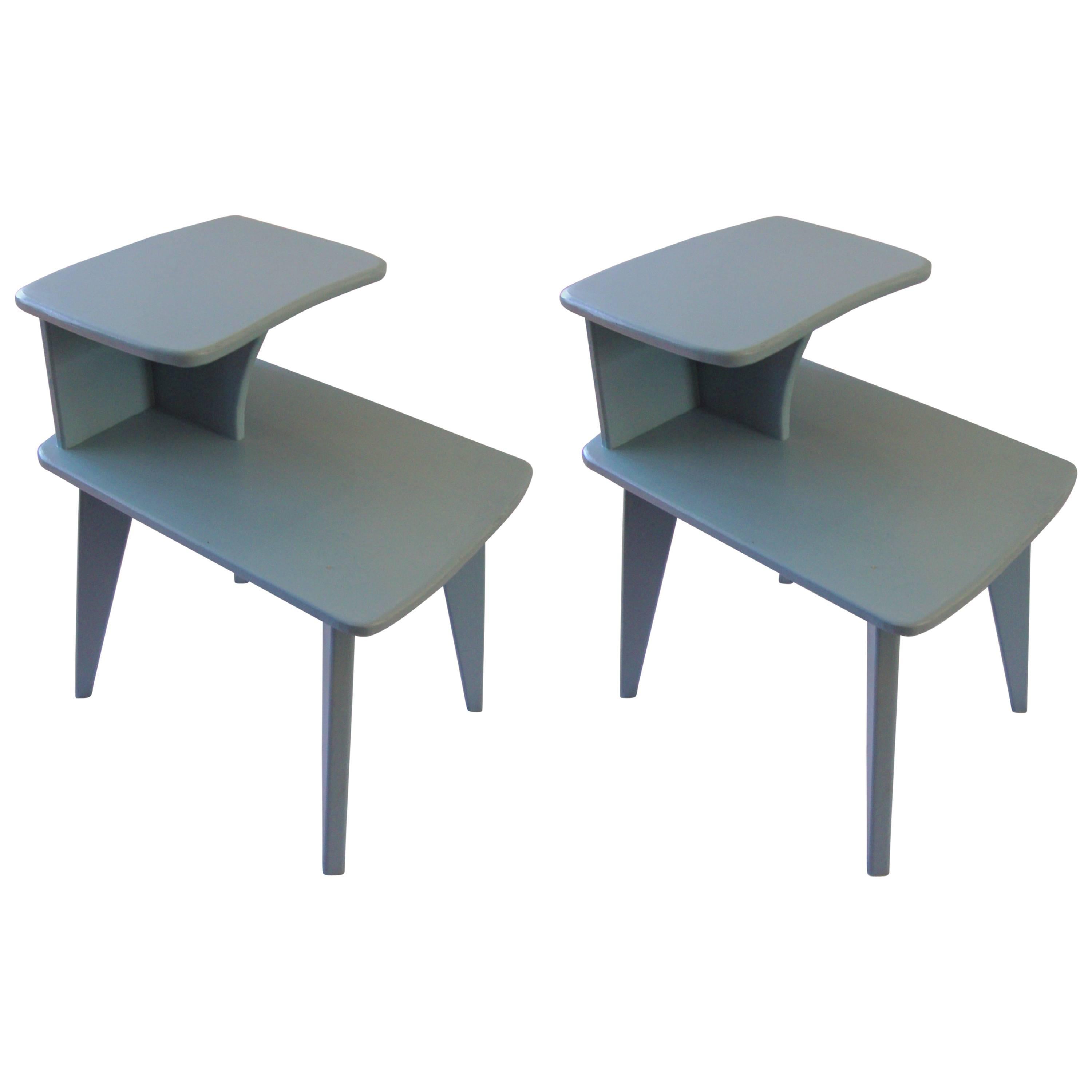 Retro Duck Blue Side or End Tables Mid-Century Modern Design Custom-Made