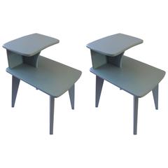 Vintage Duck Blue Side or End Tables Mid-Century Modern Design Custom-Made