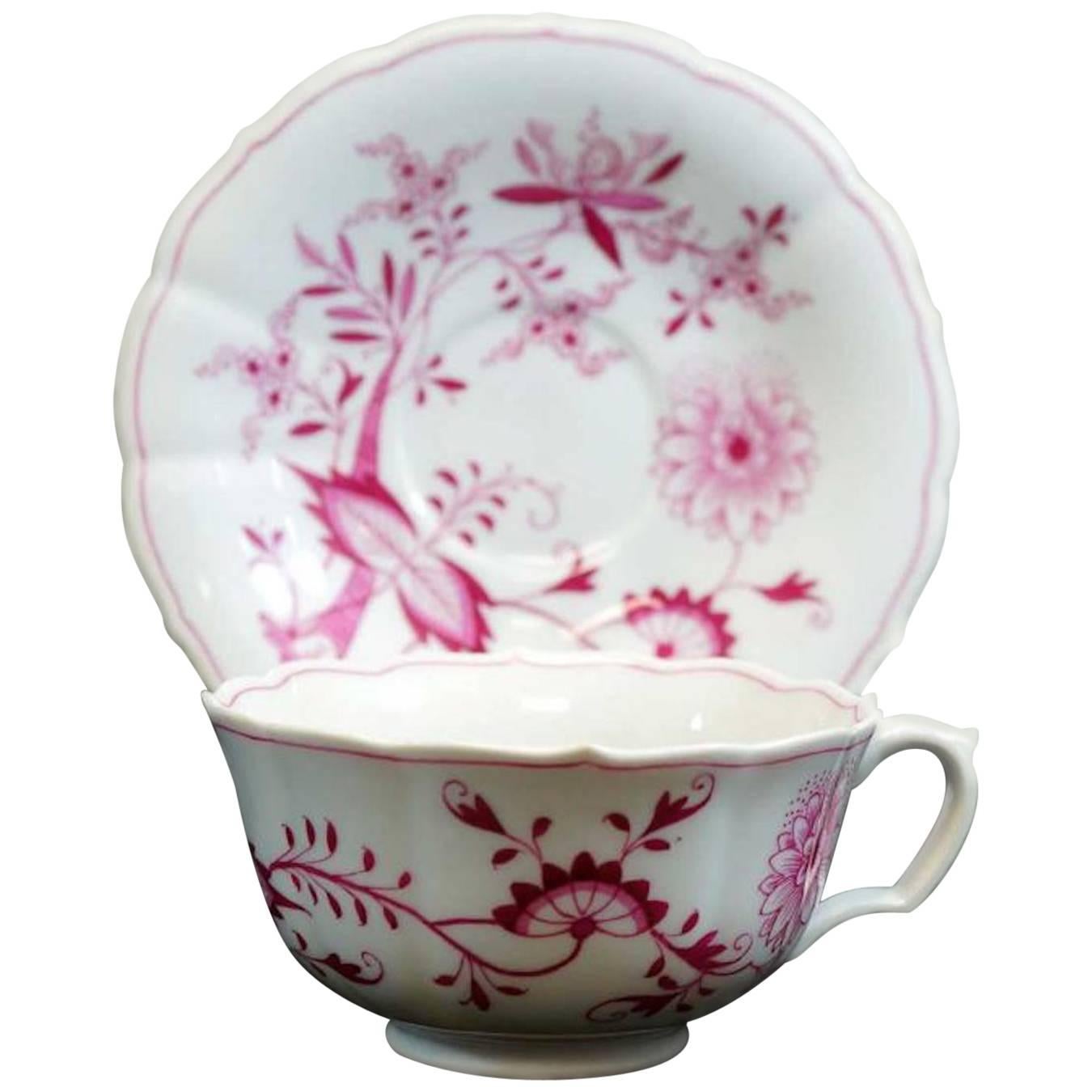 Meissen Pink Onion Cup and Saucer For Sale