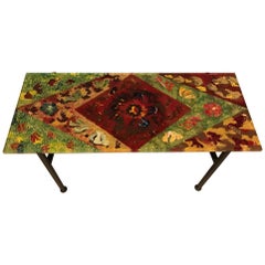 Italian Mid-Century Modern Coffee Table with Multicolored Glass Top